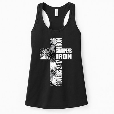 Black White Cross Iron Sharpens Iron Verse Christian Couples Womens Tank Top