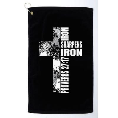 Black White Cross Iron Sharpens Iron Verse Christian Couples Golf Towel