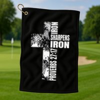 Black White Cross Iron Sharpens Iron Verse Christian Couples Golf Towel