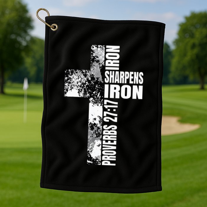 Black White Cross Iron Sharpens Iron Verse Christian Couples Golf Towel