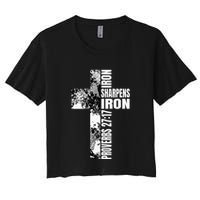 Black White Cross Iron Sharpens Iron Verse Christian Couples Women's Crop Top Tee