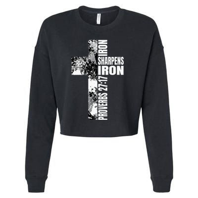 Black White Cross Iron Sharpens Iron Verse Christian Couples Cropped Pullover Crew