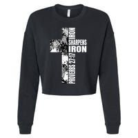 Black White Cross Iron Sharpens Iron Verse Christian Couples Cropped Pullover Crew