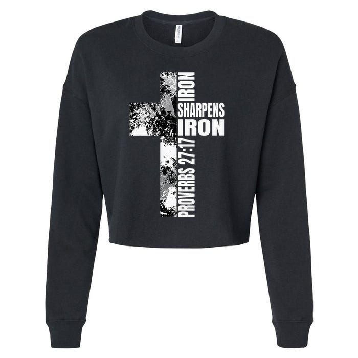 Black White Cross Iron Sharpens Iron Verse Christian Couples Cropped Pullover Crew