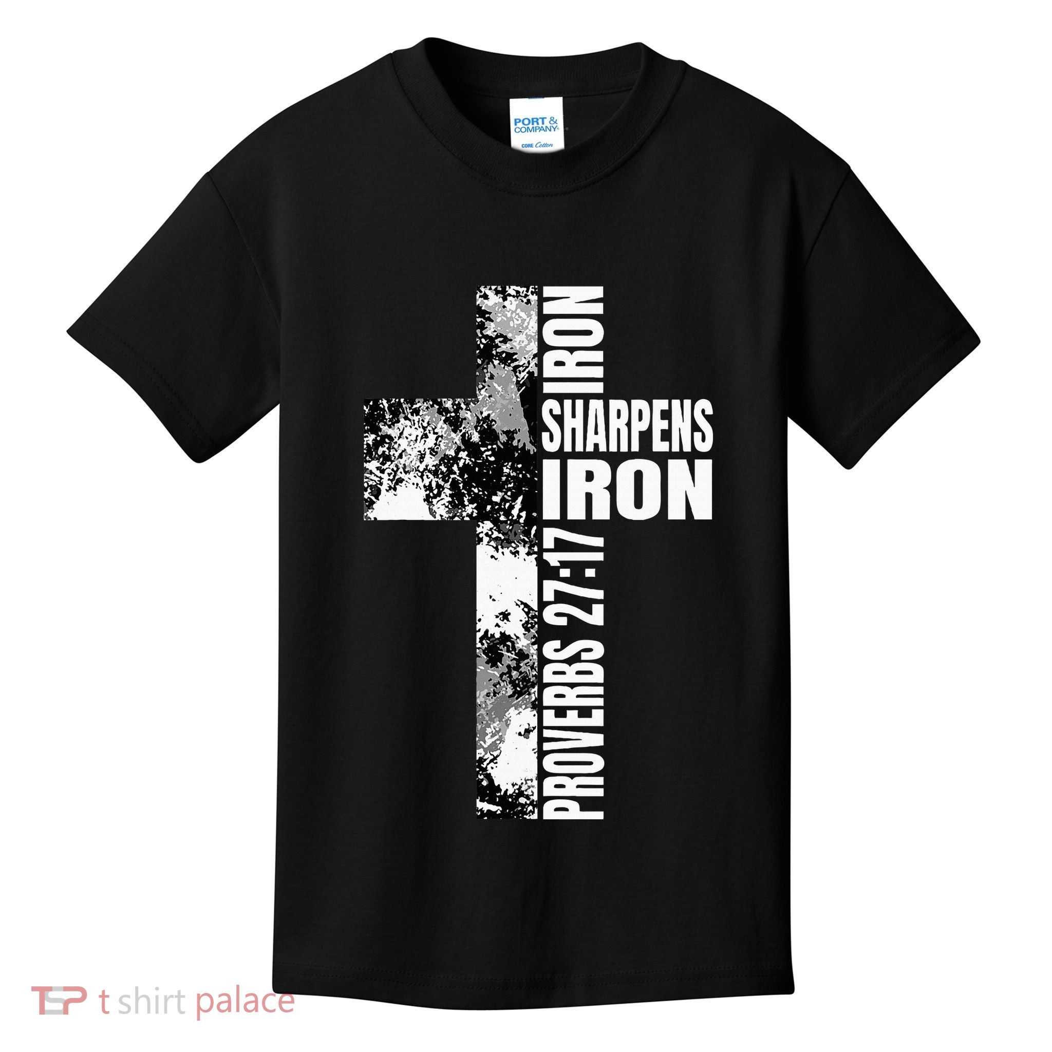 Black White Cross Iron Sharpens Iron Verse Christian Couples Kids T-Shirt
