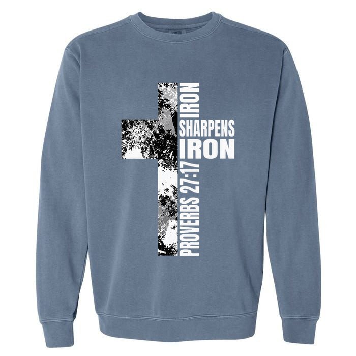 Black White Cross Iron Sharpens Iron Verse Christian Couples Garment-Dyed Sweatshirt