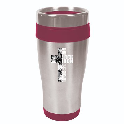 Black White Cross Iron Sharpens Iron Verse Christian Couples 16oz Travel Tumbler