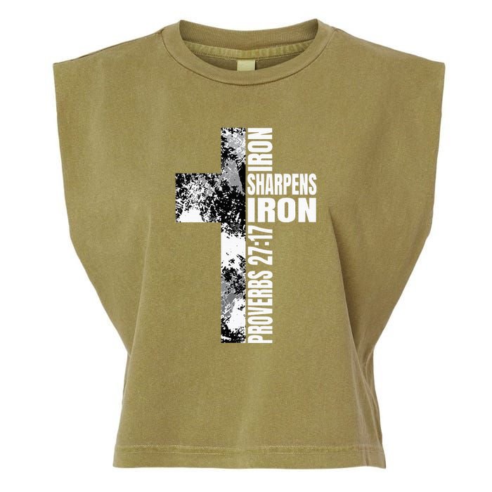 Black White Cross Iron Sharpens Iron Verse Christian Couples Garment-Dyed Women's Muscle Tee