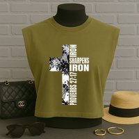 Black White Cross Iron Sharpens Iron Verse Christian Couples Garment-Dyed Women's Muscle Tee