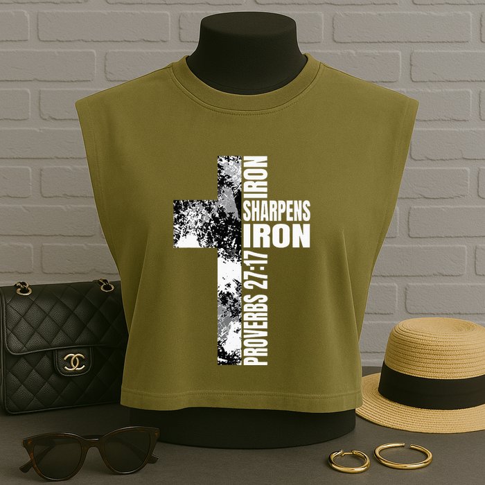 Black White Cross Iron Sharpens Iron Verse Christian Couples Garment-Dyed Women's Muscle Tee