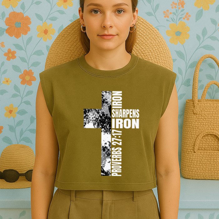 Black White Cross Iron Sharpens Iron Verse Christian Couples Garment-Dyed Women's Muscle Tee