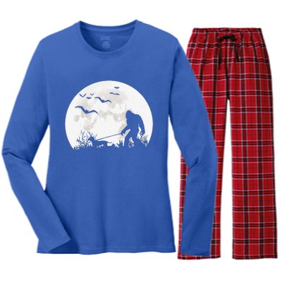 Bigfoot Walking Dachshund Dog Moon Sasquatch Halloween Dog Gift Women's Long Sleeve Flannel Pajama Set 