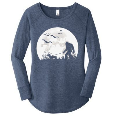 Bigfoot Walking Dachshund Dog Moon Sasquatch Halloween Dog Gift Women's Perfect Tri Tunic Long Sleeve Shirt