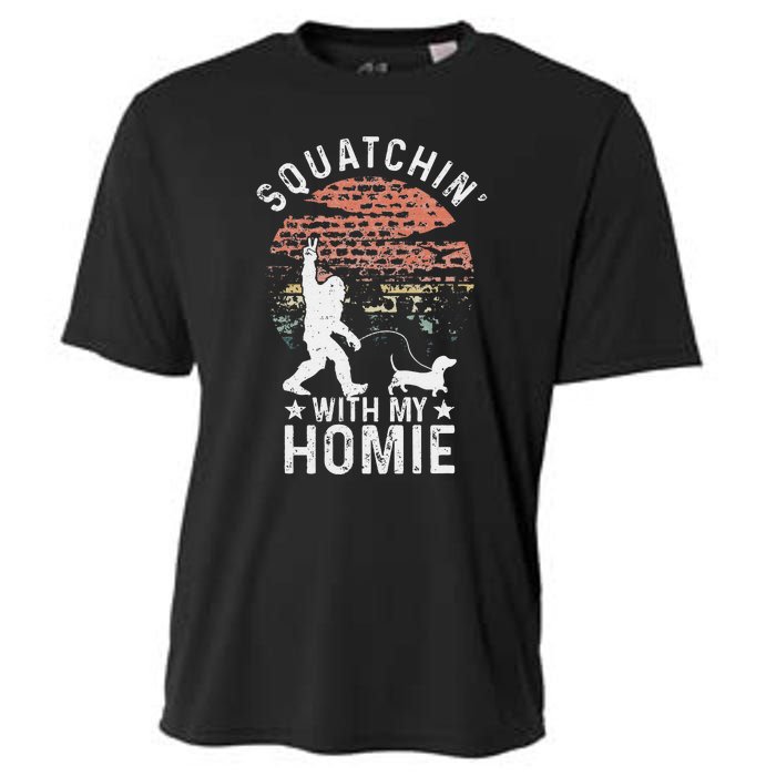 Bigfoot Walking Dachshund Tee Sasquatch Dog Lover Cooling Performance Crew T-Shirt