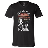 Bigfoot Walking Dachshund Tee Sasquatch Dog Lover V-Neck T-Shirt