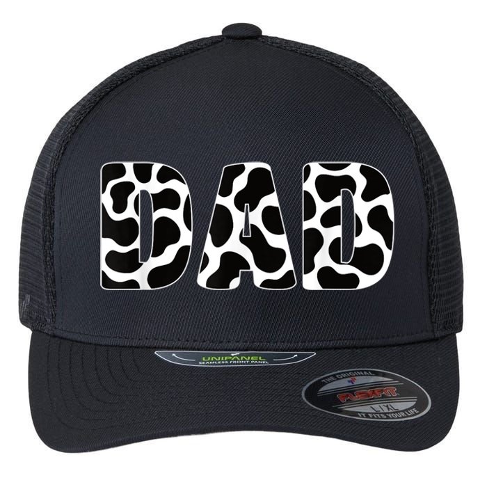  Black White Dad Cow Print Cowboy Animal Pattern Father Dad Flexfit Unipanel Trucker Cap