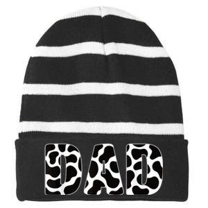  Black White Dad Cow Print Cowboy Animal Pattern Father Dad Striped Beanie with Solid Band