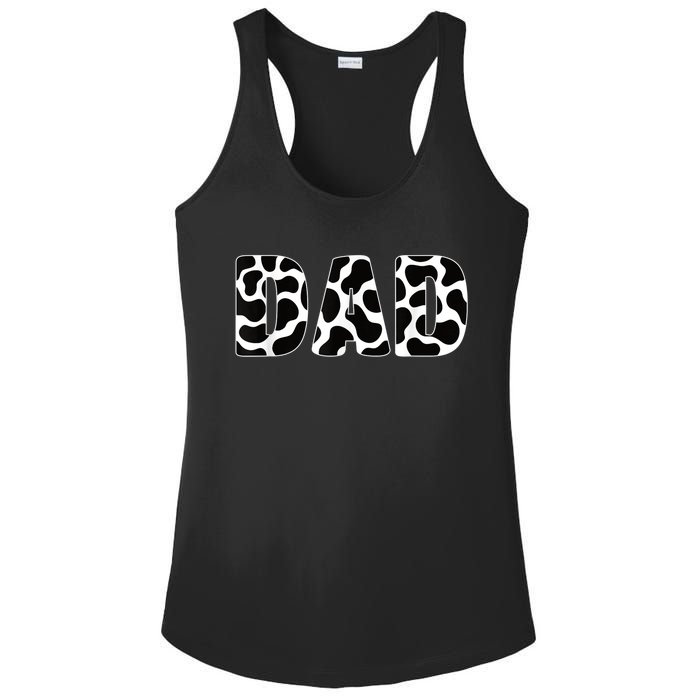  Black White Dad Cow Print Cowboy Animal Pattern Father Dad Ladies PosiCharge Competitor Racerback Tank