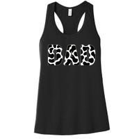  Black White Dad Cow Print Cowboy Animal Pattern Father Dad Women's Racerback Tank