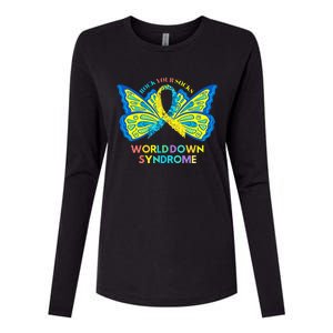 Butterfly World Down Syndrome Day Rock Your Socks Awareness Womens Cotton Relaxed Long Sleeve T-Shirt