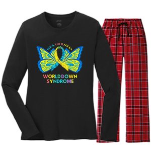 Butterfly World Down Syndrome Day Rock Your Socks Awareness Women's Long Sleeve Flannel Pajama Set 