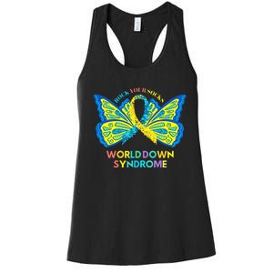 Butterfly World Down Syndrome Day Rock Your Socks Awareness Women's Racerback Tank