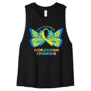 Butterfly World Down Syndrome Day Rock Your Socks Awareness Women's Racerback Cropped Tank