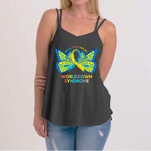 Butterfly World Down Syndrome Day Rock Your Socks Awareness Women's Strappy Tank