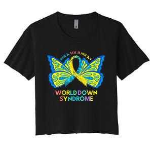 Butterfly World Down Syndrome Day Rock Your Socks Awareness Women's Crop Top Tee