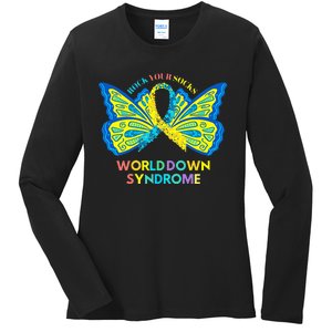 Butterfly World Down Syndrome Day Rock Your Socks Awareness Ladies Long Sleeve Shirt