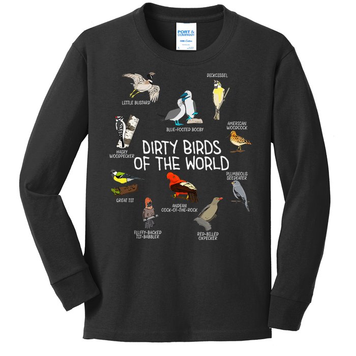 Bird Watching Dirty Birds Of The World Funny Birding Kids Long Sleeve Shirt