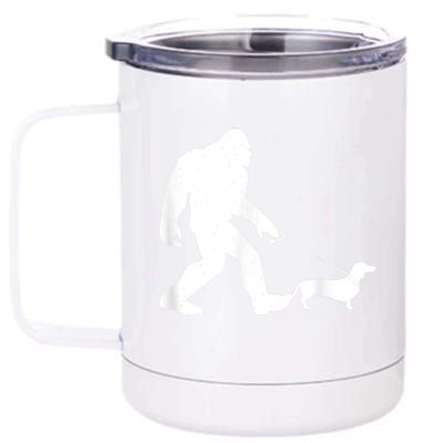 Bigfoot Walking Dachshund Funny Wiener Dog Gift 12 oz Stainless Steel Tumbler Cup