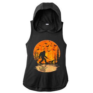 Bigfoot Walking Dachshund Funny Wiener Dog Halloween Ladies PosiCharge Tri-Blend Wicking Draft Hoodie Tank