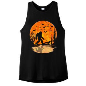 Bigfoot Walking Dachshund Funny Wiener Dog Halloween Ladies PosiCharge Tri-Blend Wicking Tank