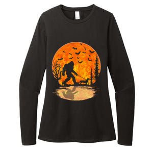 Bigfoot Walking Dachshund Funny Wiener Dog Halloween Womens CVC Long Sleeve Shirt