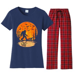 Bigfoot Walking Dachshund Funny Wiener Dog Halloween Women's Flannel Pajama Set