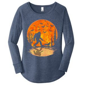 Bigfoot Walking Dachshund Funny Wiener Dog Halloween Women's Perfect Tri Tunic Long Sleeve Shirt