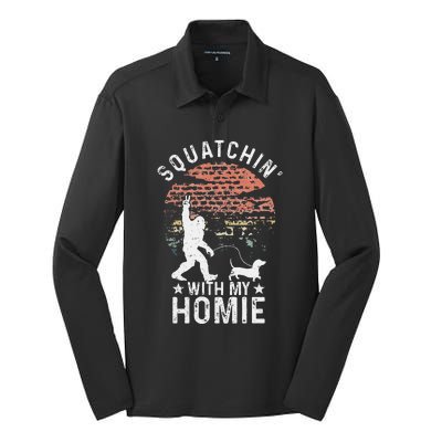 Bigfoot Walking Dachshund Tee Sasquatch Wiener Dog Lover Silk Touch Performance Long Sleeve Polo