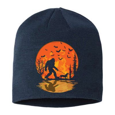 Bigfoot Walking Dachshund Funny Wiener Dog Halloween Sustainable Beanie