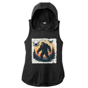 Bigfoot With Drones Sasquatch Ladies PosiCharge Tri-Blend Wicking Draft Hoodie Tank