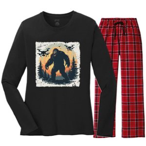 Bigfoot With Drones Sasquatch Women's Long Sleeve Flannel Pajama Set 