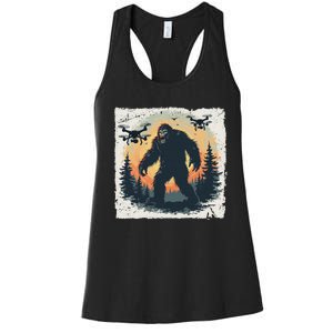 Bigfoot With Drones Sasquatch Women's Racerback Tank