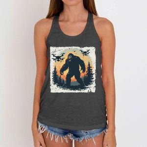 Bigfoot With Drones Sasquatch Women's Knotted Racerback Tank