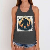 Bigfoot With Drones Sasquatch Women's Knotted Racerback Tank