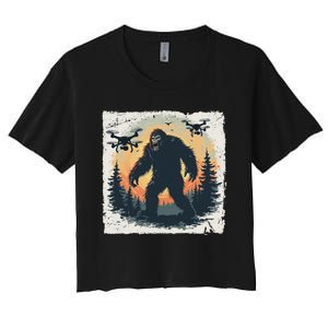 Bigfoot With Drones Sasquatch Women's Crop Top Tee