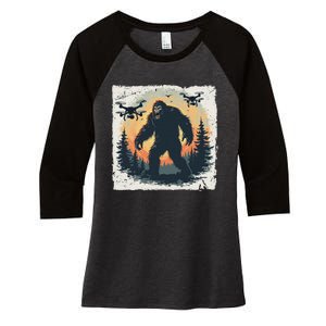 Bigfoot With Drones Sasquatch Women's Tri-Blend 3/4-Sleeve Raglan Shirt