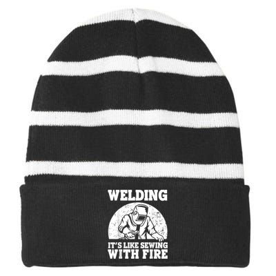 Best Welding Design For Men Women Welder Welding Metal Weld Striped Beanie with Solid Band