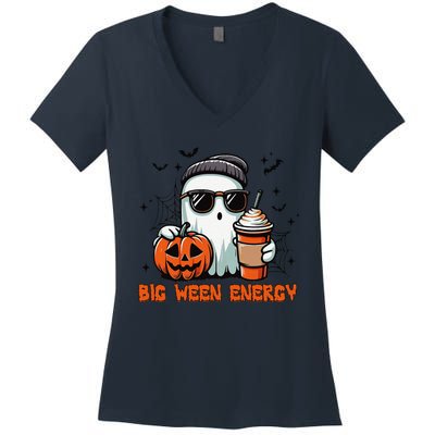 Big Ween Energy Ghost Sunglasses Gift Women's V-Neck T-Shirt