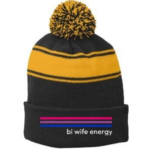 Bi Wife Energy Bisexual Pride Flag Bisexuality Lgbtq Stripe Pom Pom Beanie