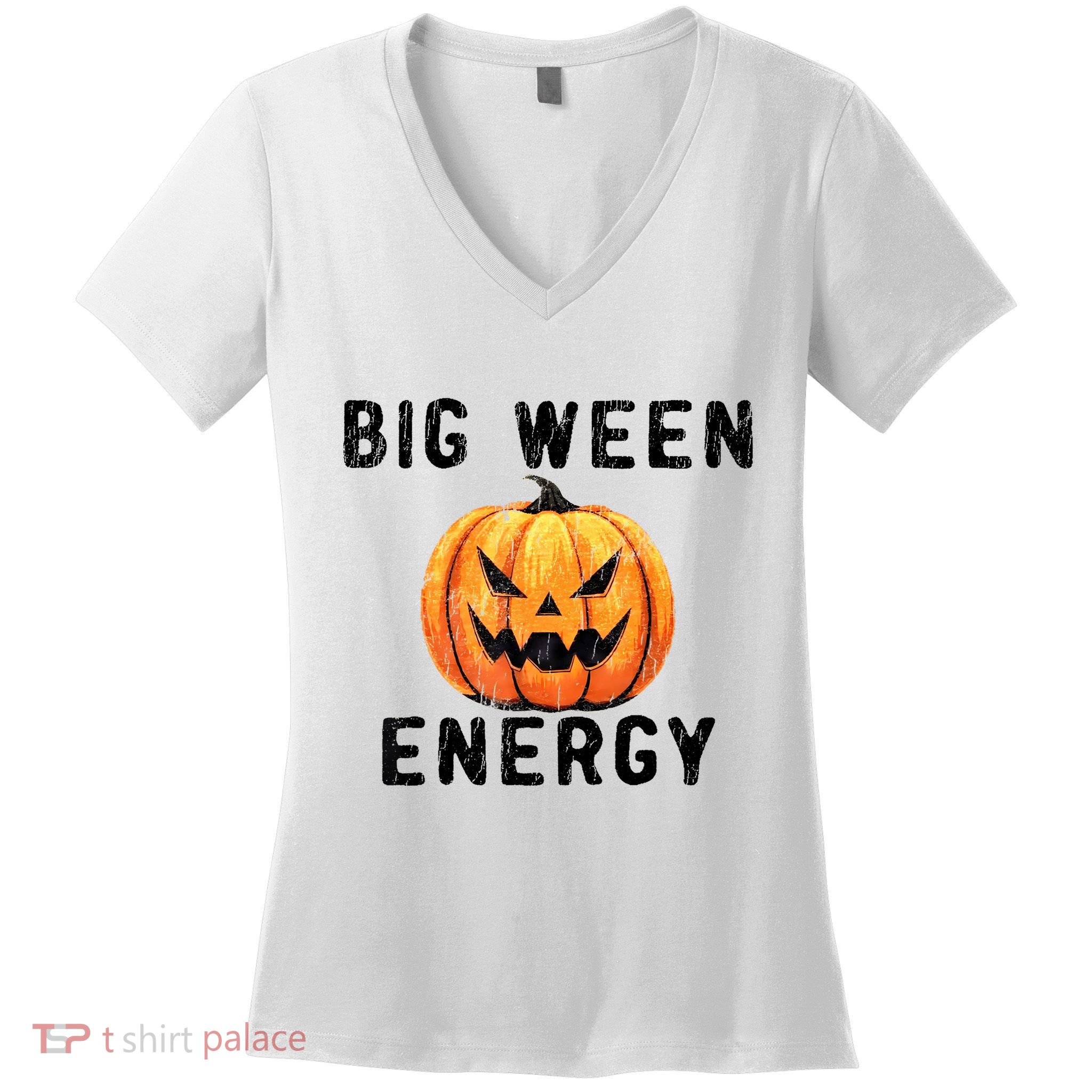 Big Ween Energy Spooky Pumpkin Face Halloween Women's V-Neck T-Shirt